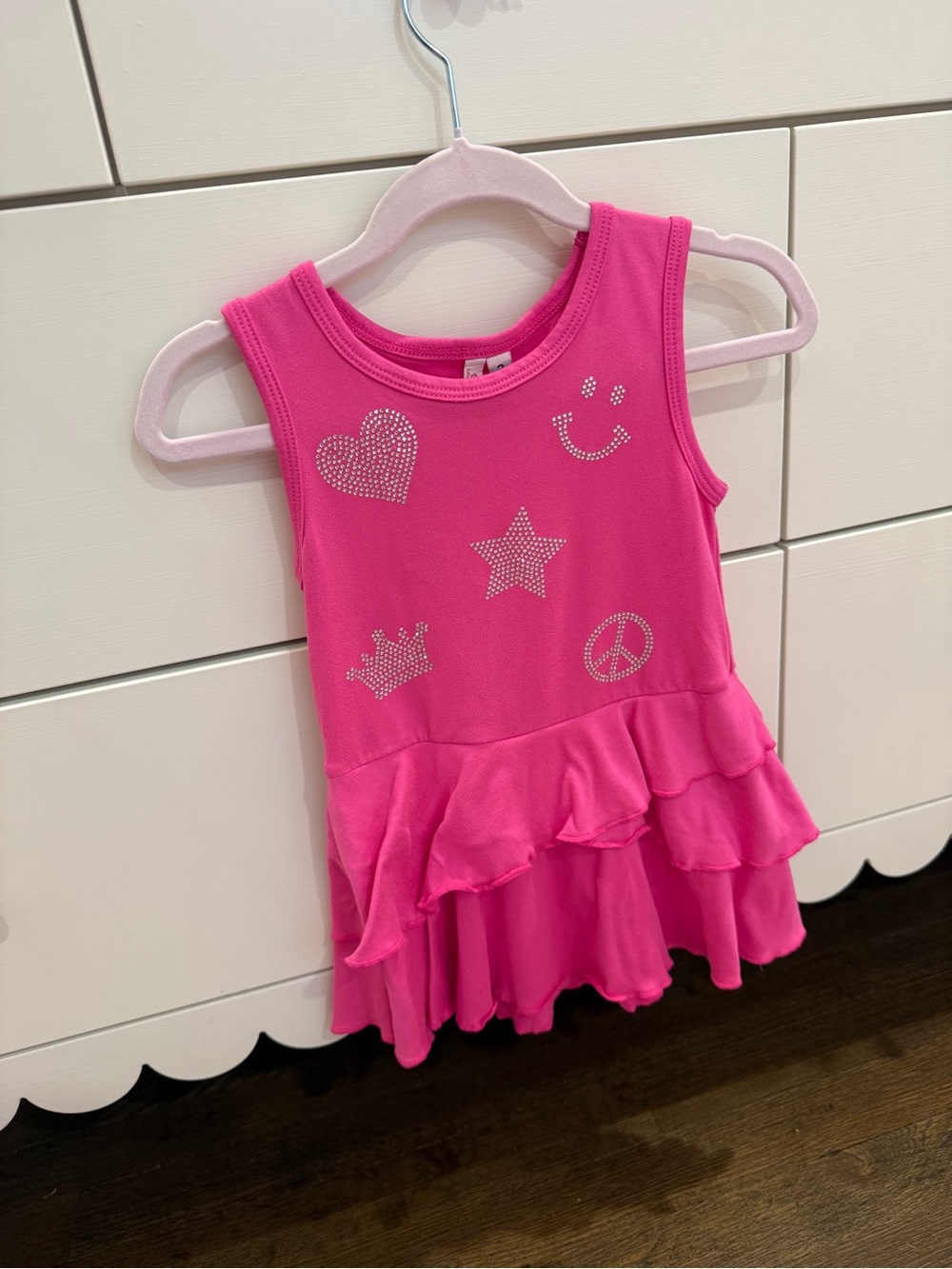 Sofi Pink Ruffle Dress with rhinestones